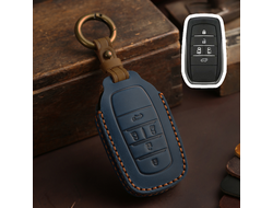 Синий чехол для ключа Toyota Alphard, Noah, Voxy (5 кнопок) из натуральной кожи