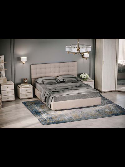 Кровать двойная №2 1,6*2,0 Белый/Бежевый ткань/Квадро Бежевый ткань (без основания)