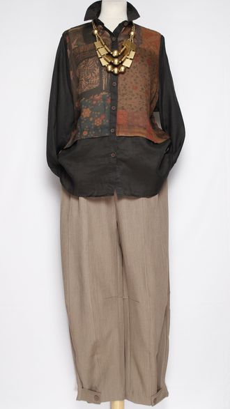 Рубашка Бохо "КРАПИВА КОМБИНИРОВАННАЯ" черная орнамент до р.52