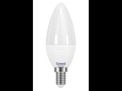 Лампа светодиодная General свеча E27 8W 6500K 6K 38x108 пластик/алюмин. 638700