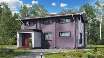 "Симбиоз Стилей": Дом из Клееного Бруса в стиле Хай-Тек 187 м²