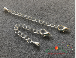 УДЛИНИТЕЛЬНАЯ ЦЕПОЧКА С ПОДВЕСКОЙ "КАПЕЛЬКА" И КАРАБИНОМ  - СЕРЕБРО