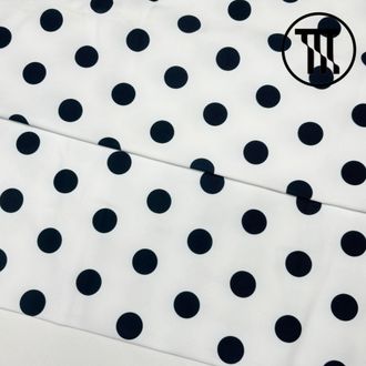 Лоскут полиэфир принт Черные горохи на белом (2см) 60 см