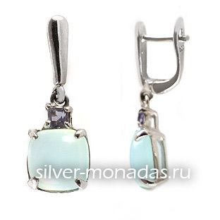 Серьги из серебра 925 пробы с халцедонами и кордиеритами (С-002ХЦ)