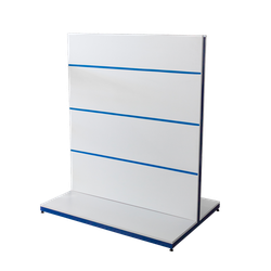 Белый стенд LINEA с синими вставками экономпанели