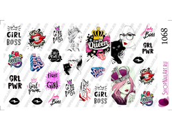 Слайдер-дизайн 1068 - Надписи и рисунки. Girl power, Girl Boss, I'm the Queen.