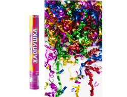 Пневмохлопушка 30см, серпантин фольга, Ассорти Металлик