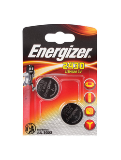 Батарейки ENERGIZER CR 2430, комплект 2 шт., литиевые, d=24 мм, h=3,0 мм, в блистере, 3 В, 7638900379914