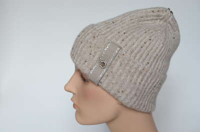 Женская тонкая шапка с отворотом Vizio Италия 6979 CRYO бежевая