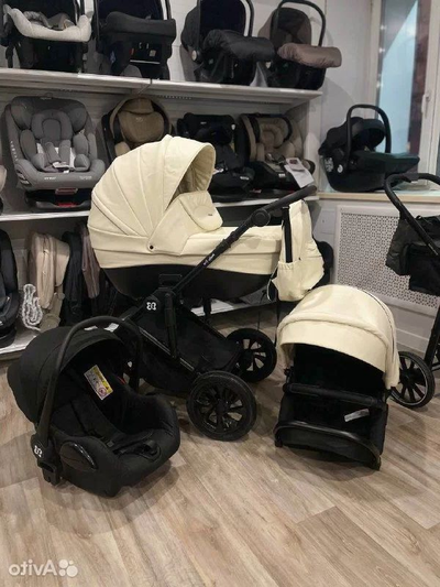 Детская коляска 3 в 1 Farfello Molly Trio Жемчужный (Экокожа)