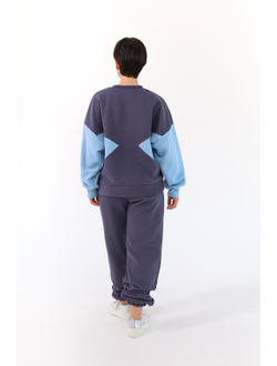 Свитшот  колорблок хлопковый велюр (черничный)