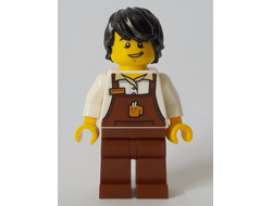 Barista - Male, Reddish Brown Apron with Cup and Name Tag, Reddish Brown Legs, Black Hair, n/a (cty1048)