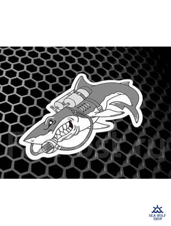Наклейка сувенир Акула-дайвер, серый 8см