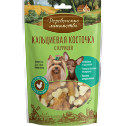Деревенские лакомства, Кальциевая косточка с курицей для мини пород, 55 г