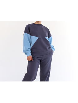 Свитшот  колорблок хлопковый велюр (черничный)