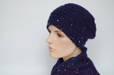 Синий женский берет полосами с пайетками Vizio Италия 8067 B  фото
