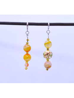 Асимметричные серьги с агатом и бусиной тенша