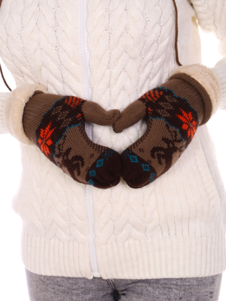 Варежки женские на шнурке с оленями