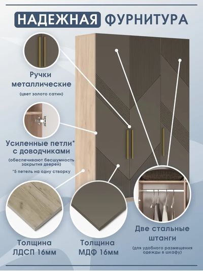Тринити ШК-001 шкаф 3 створчатый Дуб Крафт серый/МДФ - матовая Флан GA-06