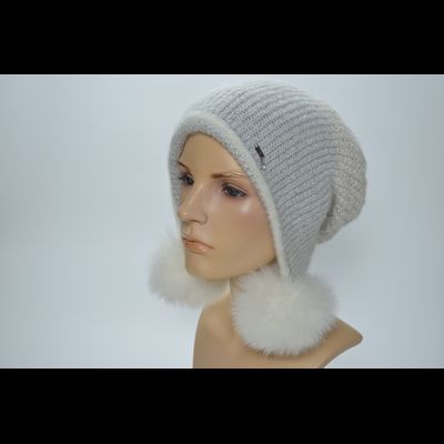 Шапка ушанка Vizio 1306 PP 66 с помпонами белая