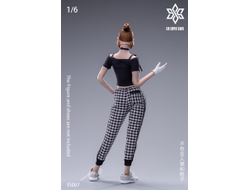 Женский свободный костюм - 1/6 Female T-shirt Plaid Casual Pants (3S007) - 3STOYS