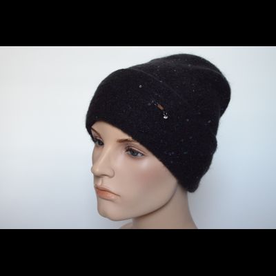 Шапка вязаная с отворотом черная и пайетками Vizio Италия 6943 CRY