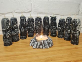 Набор свечей "Славянские боги" черные с белым мраморные, 10 шт., 3 x 8,5 см