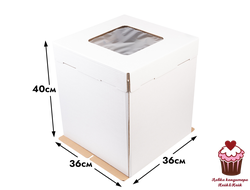 Коробка для торта гофрокартон с окном 36х36х40 см