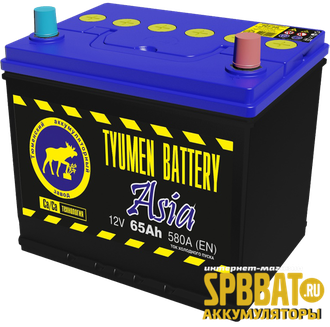 Аккумулятор Тюмень Азия 65 Ач ток 580А (TYUMEN BATTERY Asia) 6СТ-65LR (Ca/Ca) О/П (230x172x221) обратная полярность - +