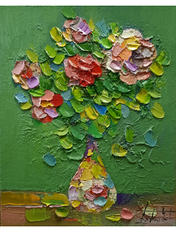 Букет на зеленом. 2023. Холст, масло.  50х40 см.