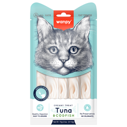 Wanpy Cat (Ванпи кэт) Лакомство для кошек «нежное пюре» из Тунца и трески, 70 г