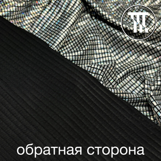 Трикотаж Космический прямоугольник, цв. Серебро на черном