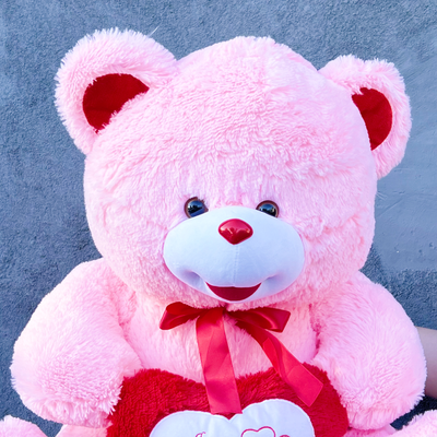 Большой плюшевый медведь 135 см розовый Ник