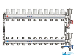 Коллекторный блок нерж в сборе с вентилями без кранов 11 выходов VIEIR
