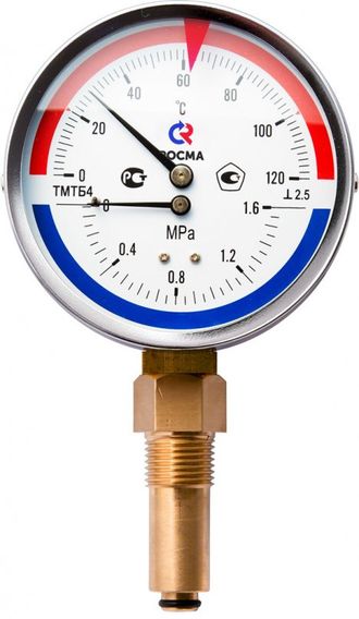 Термоманометр 80мм 1/2 120С, 10бар нижнее подключение