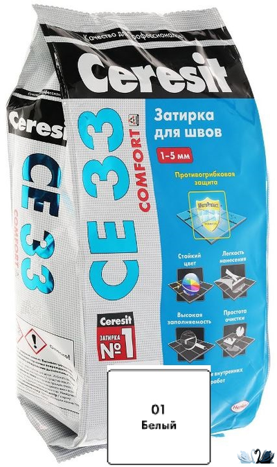 Затирка для плитки Церезит СЕ 33 Белая, 2 кг, с противогрибковым эффектом
