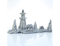 БУРЫЙ МЕДВЕДЬ С МЕДВЕЖОНКОМ НА ФОНЕ БУРОВОЙ.ОПТ