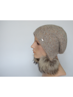 Vizio шапка ушанка с помпонами 1010 PP 66 бежевая Италия