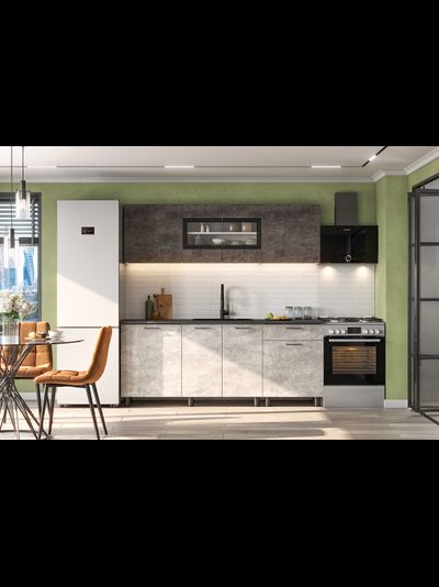 КГ-9 (2000) Белый/Цемент тёмный/Цемент светлый/Чёрный кухонный гарнитур