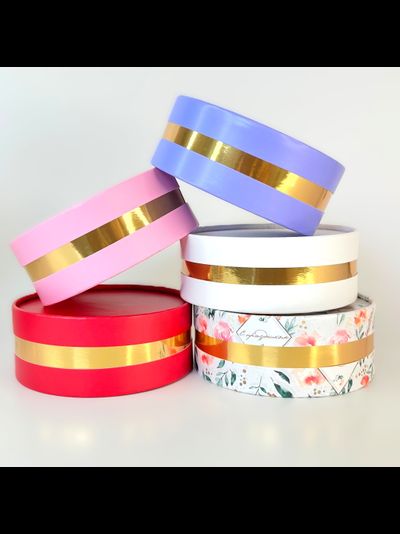 Коробка круглая для ассорти сладостей с лож. (розовая/золото), 120*45мм