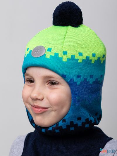 Шапка-шлем  20101-06 темно-синий,ярко-синий,бирюзовый р. 48-50