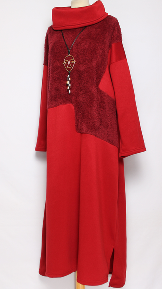 ПЛАТЬЕ БОХО ТЕПЛОЕ "МЕХ ХОМУТ" красное до р.54