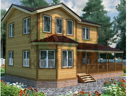 Двухэтажный дом из бруса 7x12 с балконом и эркером