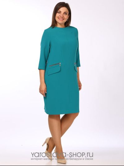 Модель: 800-1. Стильное бирюзовое платье прямого силуэта.