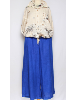 Брюки "Лён широкие с защипами на поясе" электрик р.48-56