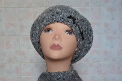 берет и шарф из меланжевой пряжи купить