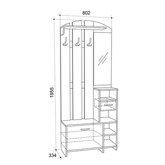 Прихожая Мила Размеры ш=802 мм, г=334 мм, в=1945 мм сборка универсальная