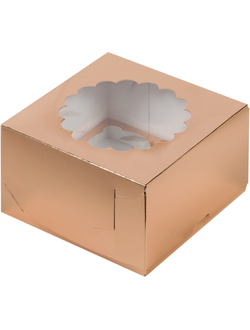 Коробка на 4 капкейка с окном (золото), 160*160*100мм