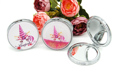 Зеркальце карманное двойное с блестками (ТИП: Бабочки, Единорог)