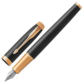 Ручка подарочная перьевая PARKER "IM Premium Black GT", черный матовый корпус с гравировкой, позолоченные детали, синяя, 1931646